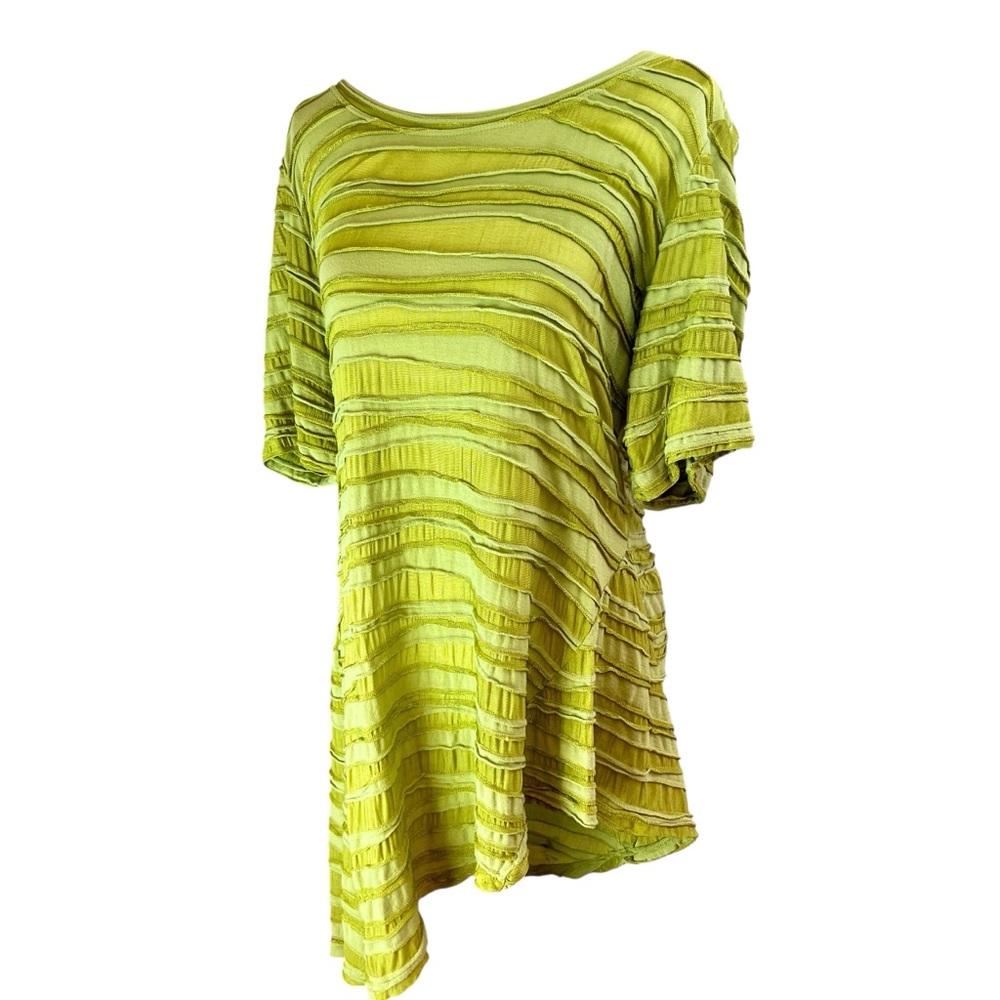 CUT LOOSE Olive Green Tunic Top Shirt Sz L Asymmetrical Short Sleeve Lagenlook - Picture 2 of 16